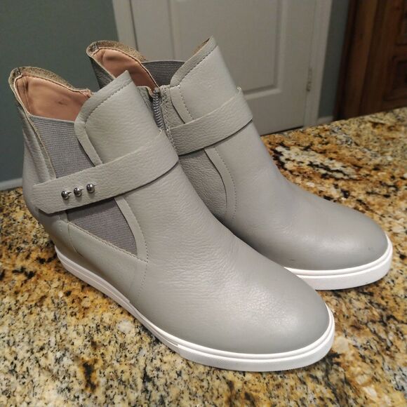 Linea Paolo Freshton High Top Leather Wedge Sneaker Ankle Bootie Gray Size 6.5 M - Picture 2 of 12